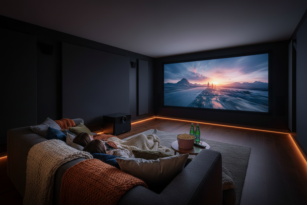 Cine cómodo en casa con proyector